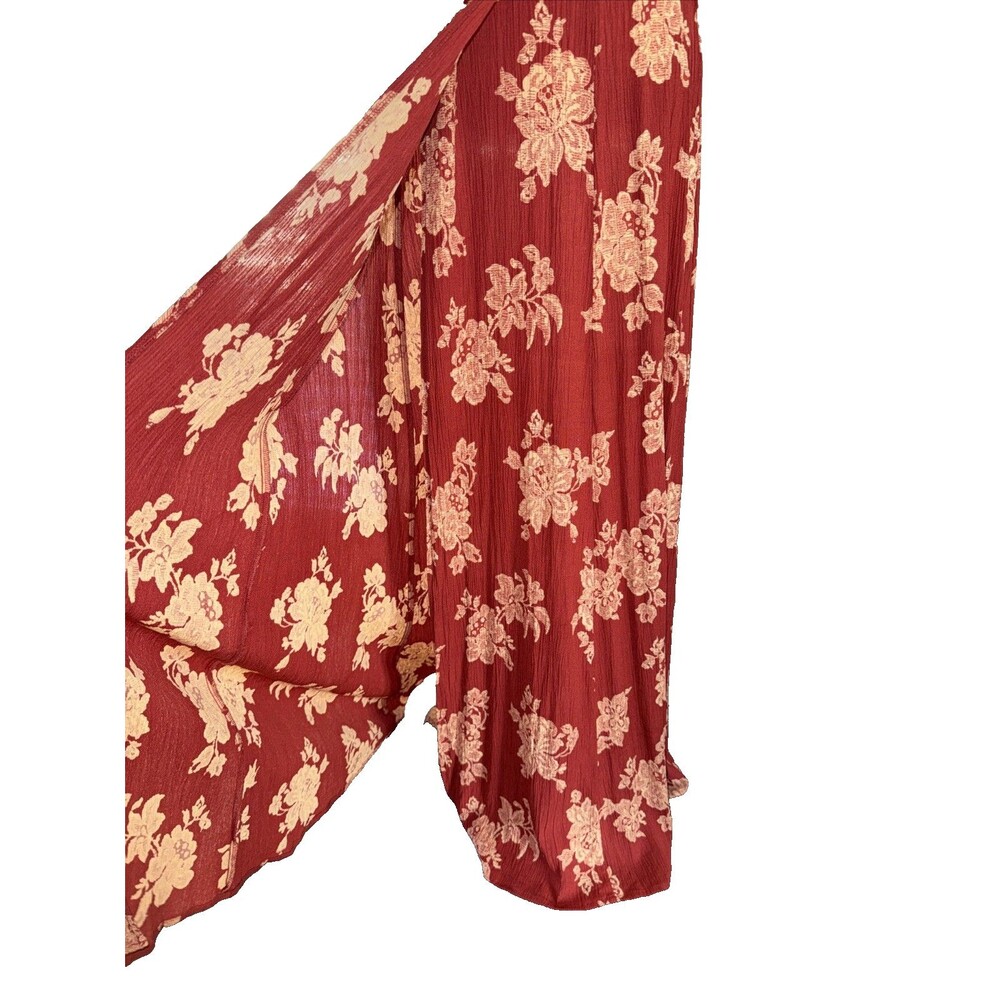 Lulus Rust Red Floral Maxi Dress True Wrap Slit Coquette Date Night Feminine XL - Picture 3 of 9